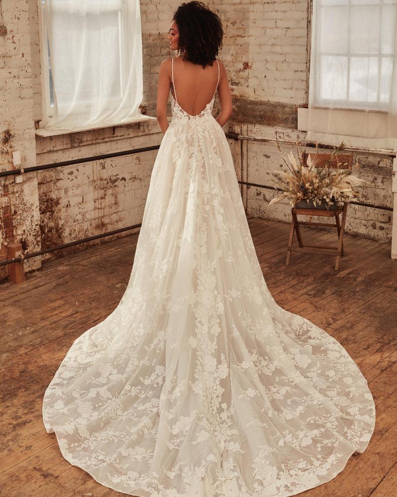 La21234 deep v neck wedding dress with pockets and a line silhouette2